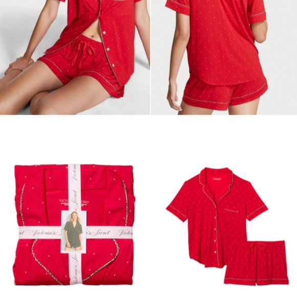 VS L Heavenly Modal Short PJ Set Red w/White Polka Dots NWT - Picture 3 of 15